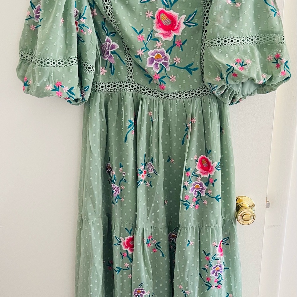 ASOS Green Embellished Ruffled Midi Dress - Picture 3 of 3